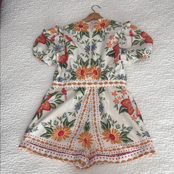 FARM Rio Floral Embroidered Romper - White, Pink, Orange, Green - Picture 3 of 4